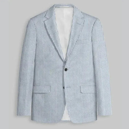 Slim Fit Two-Button Seersucker Roman Silver Suit Set - IVORYNN