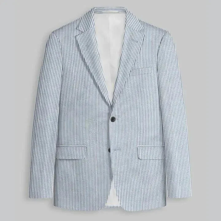 Slim Fit Two-Button Seersucker Roman Silver Suit Set - IVORYNN