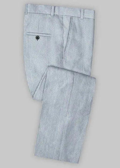 Slim Fit Two-Button Seersucker Roman Silver Suit Set - IVORYNN