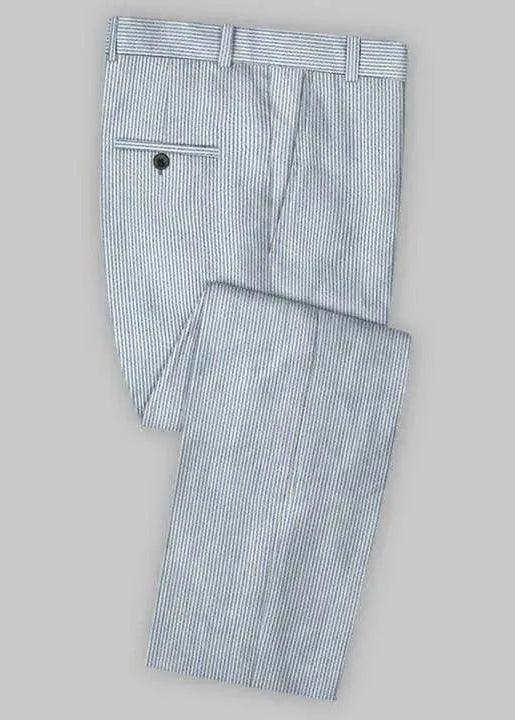 Slim Fit Two-Button Seersucker Roman Silver Suit Set - IVORYNN