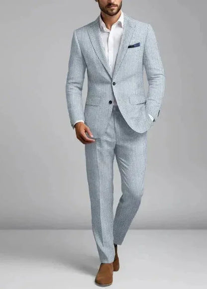 Slim Fit Two-Button Seersucker Roman Silver Suit Set - IVORYNN
