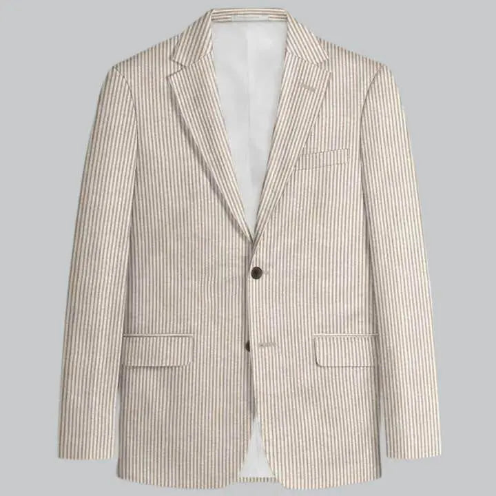 Slim Fit Two-Button Seersucker Tan Suit Set - IVORYNN