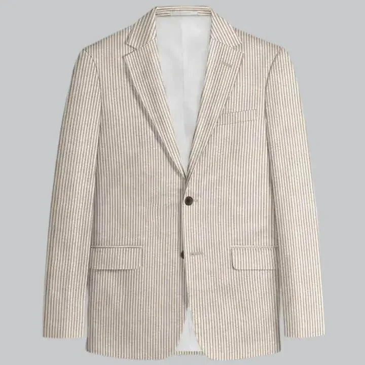 Slim Fit Two-Button Seersucker Tan Suit Set - IVORYNN