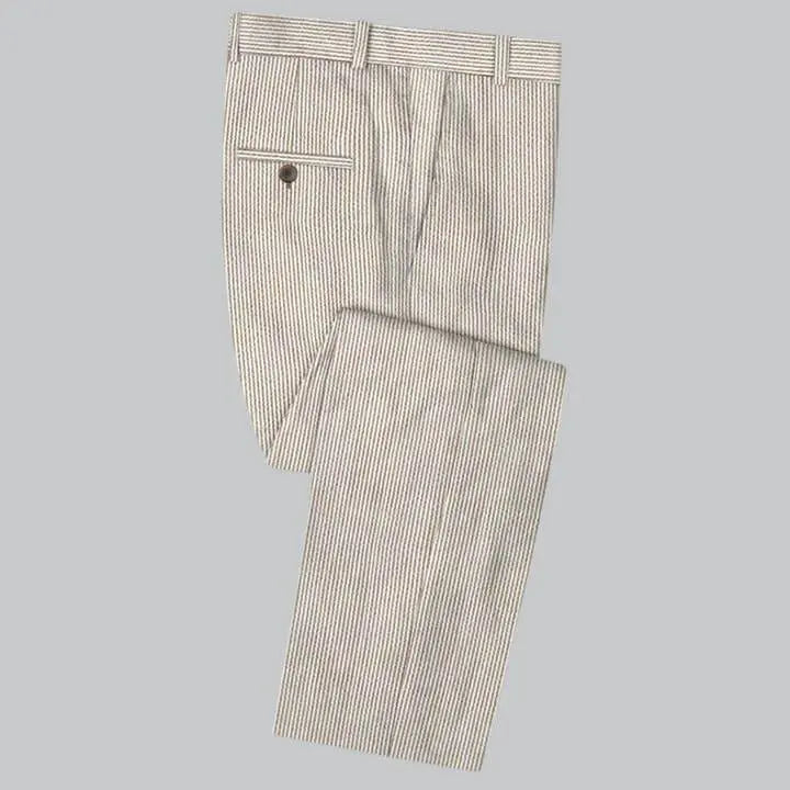 Slim Fit Two-Button Seersucker Tan Suit Set - IVORYNN