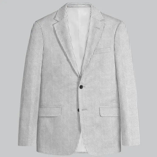 Slim Fit Two-Button Seersucker White black line Suit Set - IVORYNN
