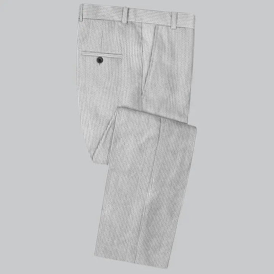 Slim Fit Two-Button Seersucker White black line Suit Set - IVORYNN