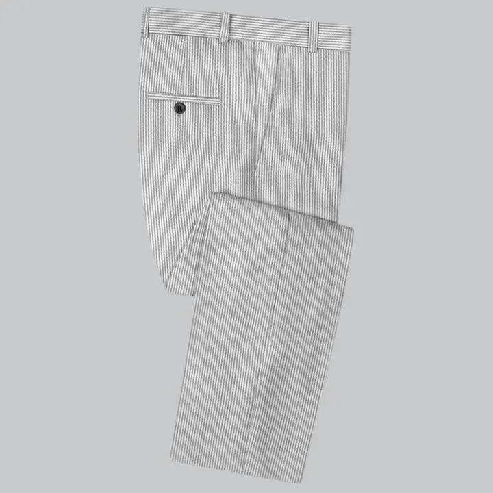 Slim Fit Two-Button Seersucker White black line Suit Set - IVORYNN