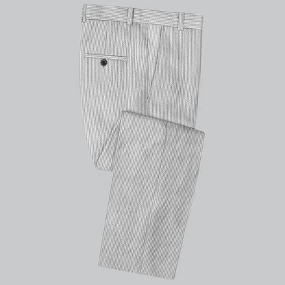 Slim Fit Two-Button Seersucker White black line Suit Set - IVORYNN