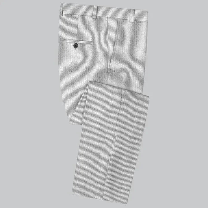 Slim Fit Two-Button Seersucker White black line Suit Set - IVORYNN