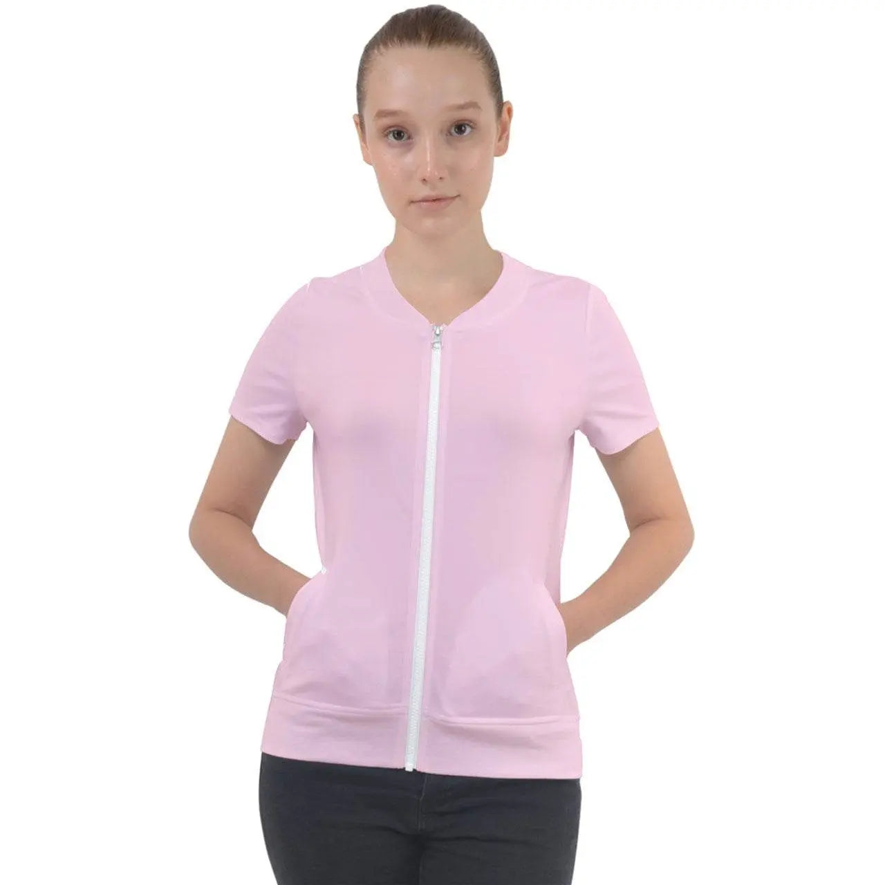 Small Short Sleeve Zip Up Jacket - Pink - IVORYNN