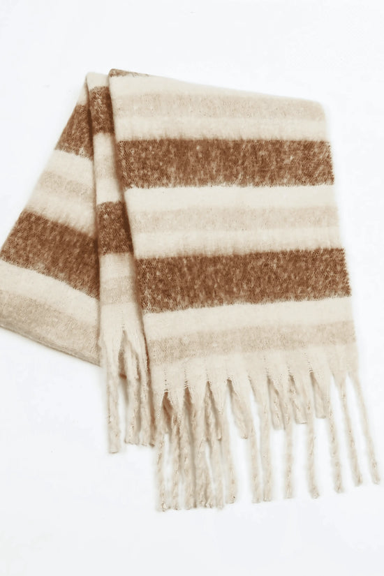 Smart Plaid Fringe Contrast Striped Scarf - IVORYNN
