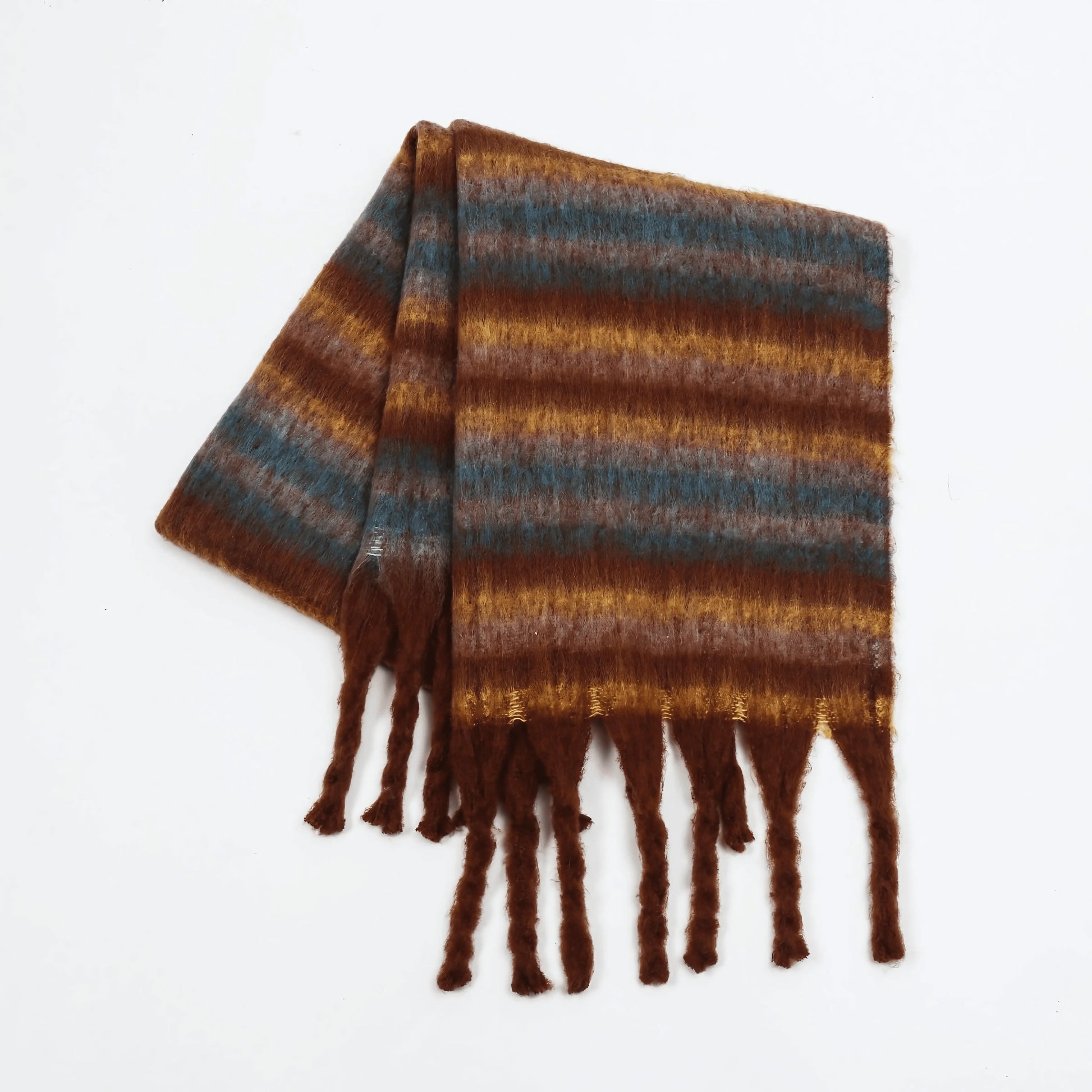 Smart Plaid Fringe Contrast Striped Scarf - IVORYNN