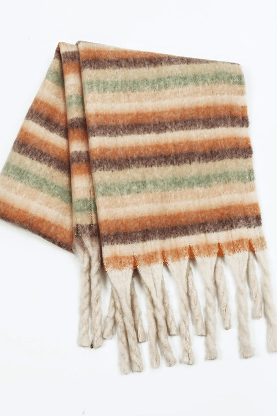 Smart Plaid Fringe Contrast Striped Scarf - IVORYNN