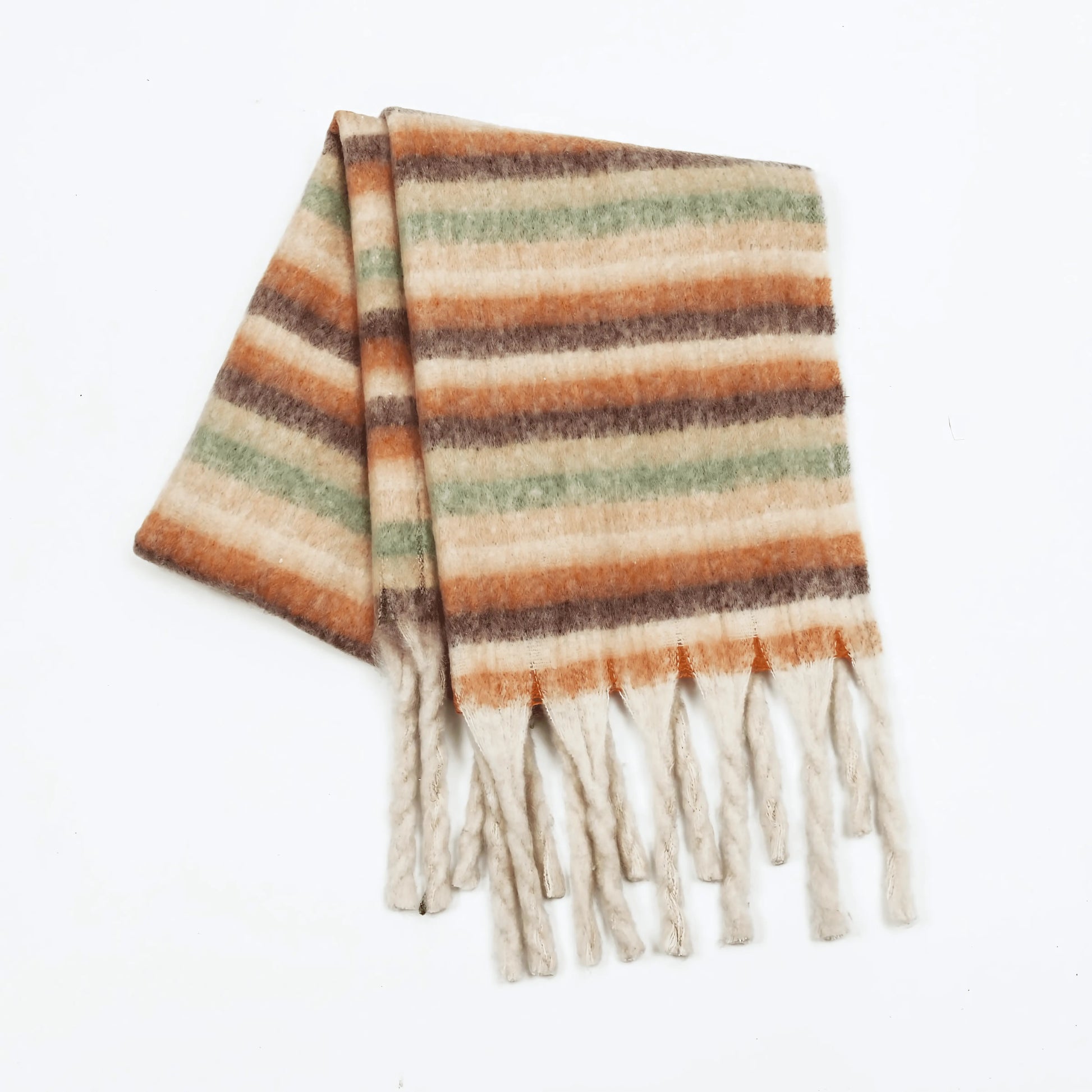 Smart Plaid Fringe Contrast Striped Scarf - IVORYNN