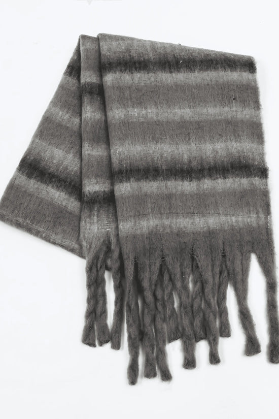 Smart Plaid Fringe Contrast Striped Scarf - IVORYNN