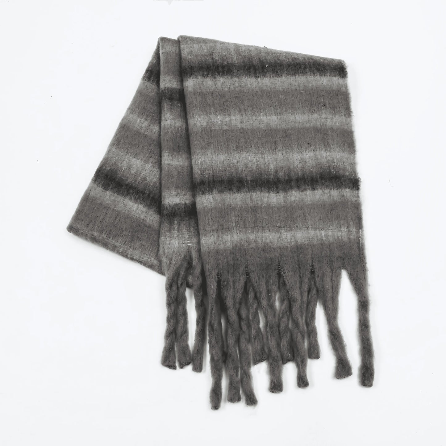 Smart Plaid Fringe Contrast Striped Scarf - IVORYNN