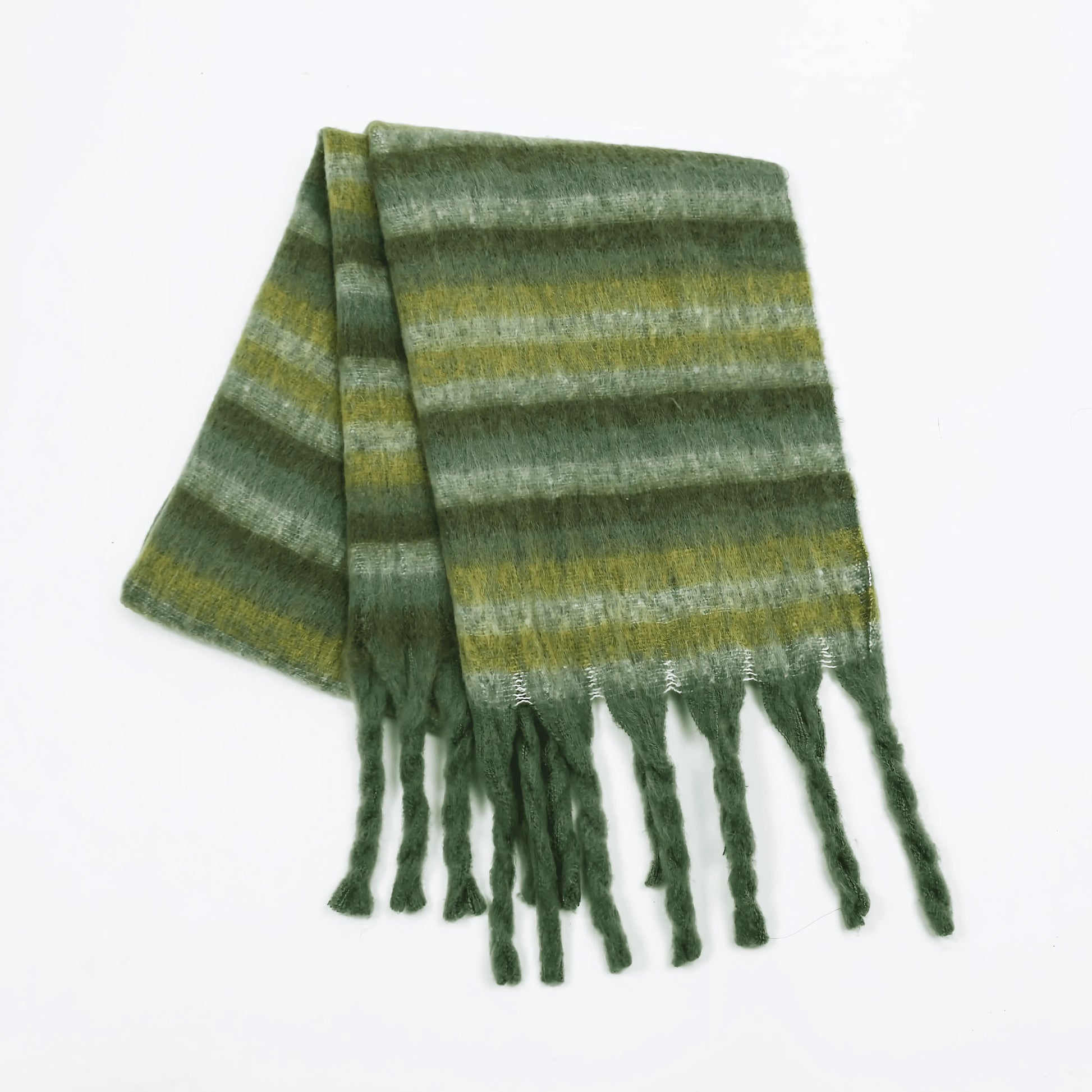 Smart Plaid Fringe Contrast Striped Scarf - IVORYNN