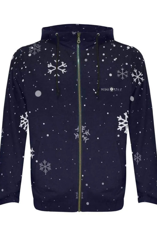 Snowy Full Zip Dark Blue Hoodie - IVORYNN