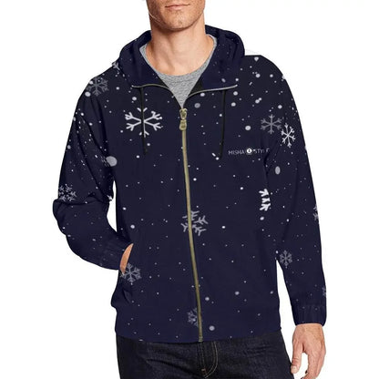 Snowy Full Zip Dark Blue Hoodie - IVORYNN