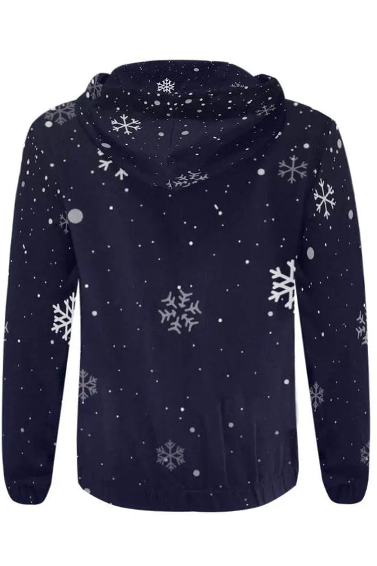 Snowy Full Zip Dark Blue Hoodie - IVORYNN