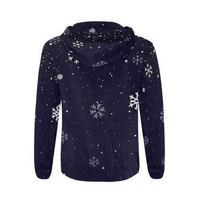 Snowy Full Zip Dark Blue Hoodie - IVORYNN