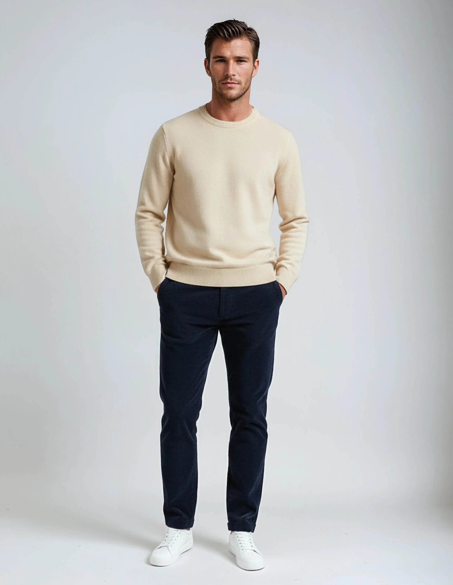 Soft Stretch Classic Navy Blue Corduroy Pants - IVORYNN