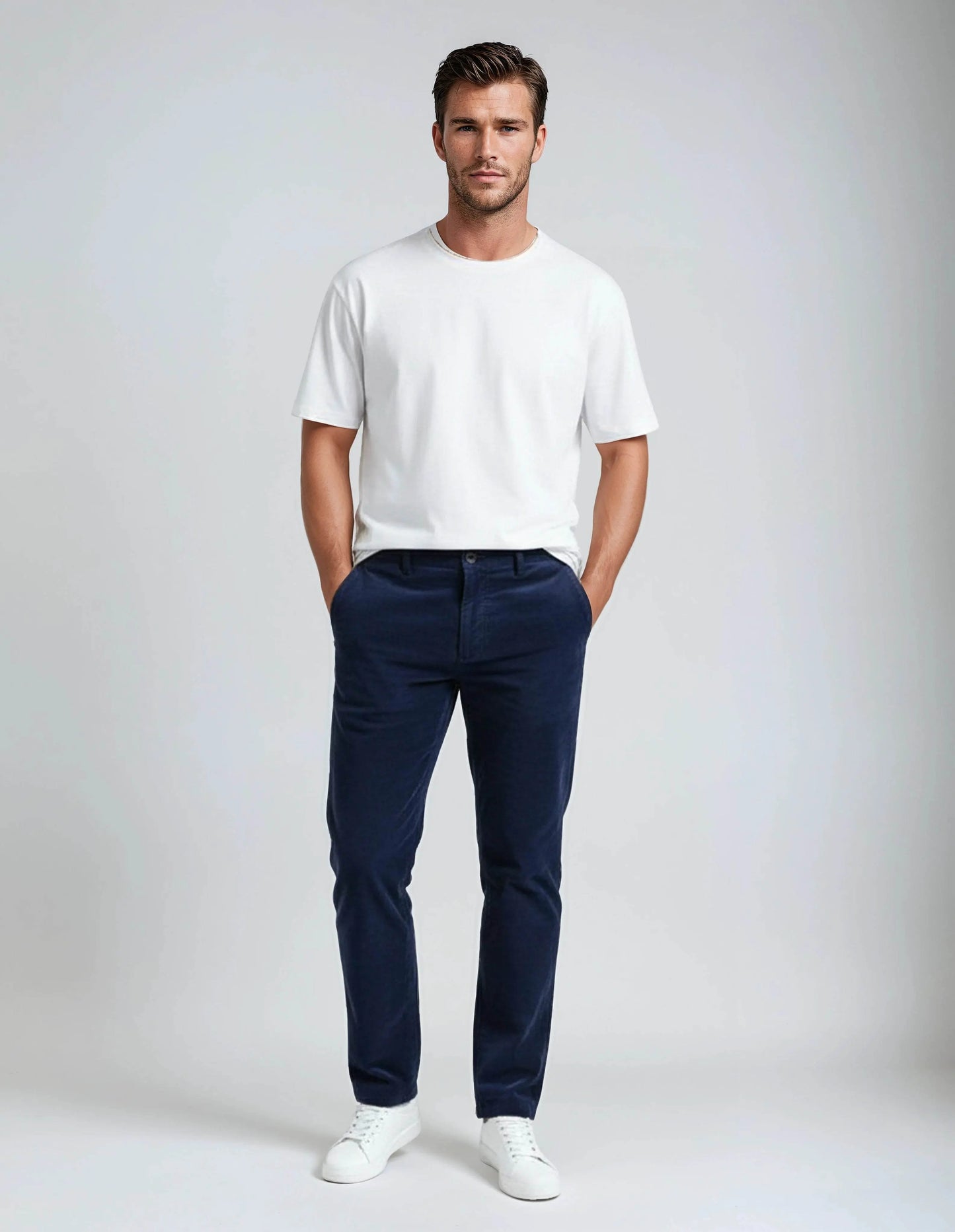Soft Stretch Classic Navy Blue Corduroy Pants - IVORYNN