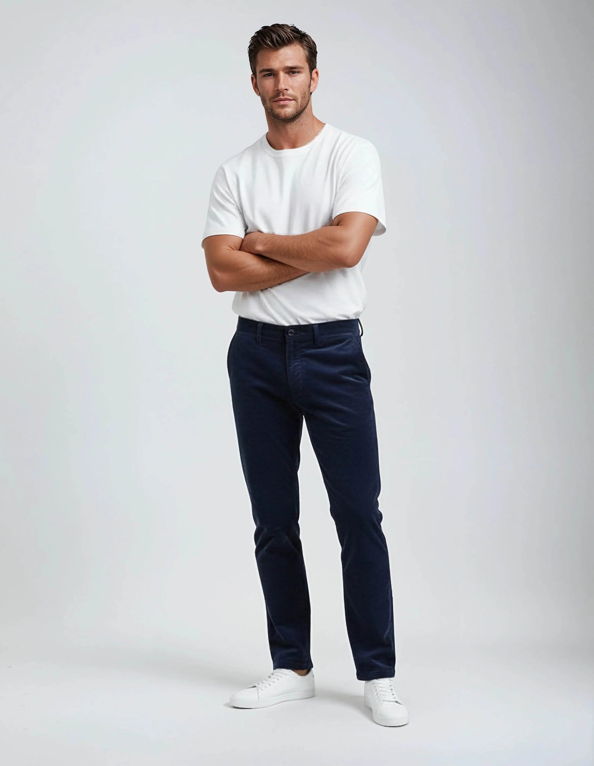 Soft Stretch Classic Navy Blue Corduroy Pants - IVORYNN