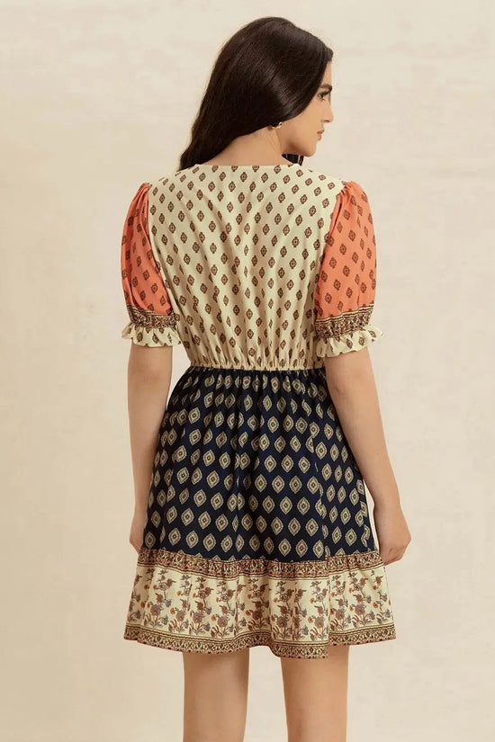 Spotted Mood Vintage V-Neck Short Sleeve Dress - IVORYNN