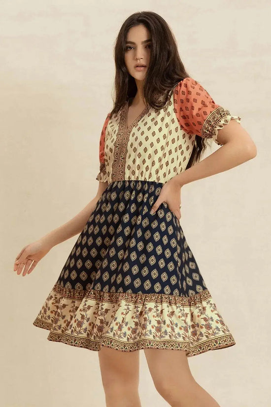 Spotted Mood Vintage V-Neck Short Sleeve Dress - IVORYNN