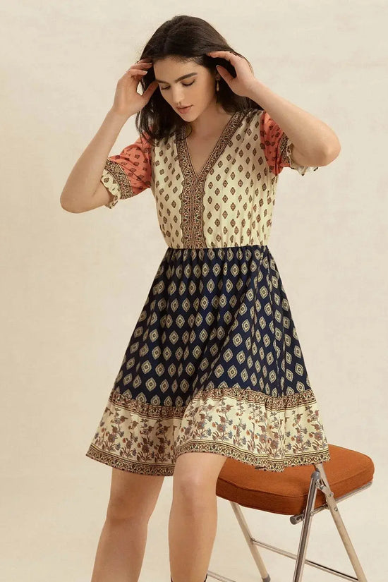 Spotted Mood Vintage V-Neck Short Sleeve Dress - IVORYNN