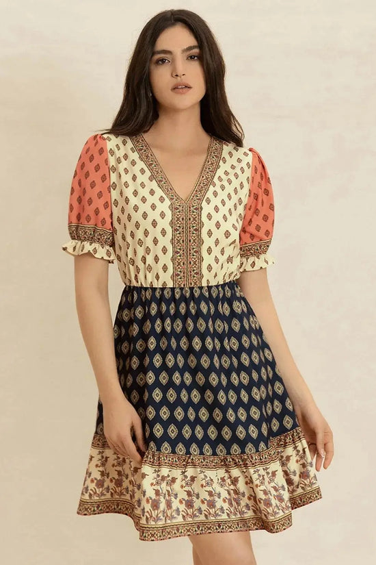 Spotted Mood Vintage V-Neck Short Sleeve Dress - IVORYNN