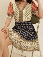 Spotted Mood Vintage V-Neck Short Sleeve Dress - IVORYNN