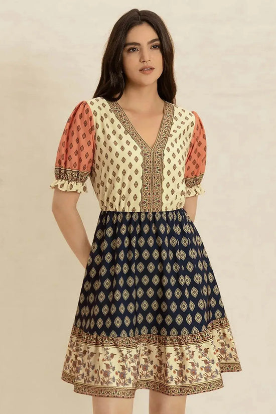 Spotted Mood Vintage V-Neck Short Sleeve Dress - IVORYNN