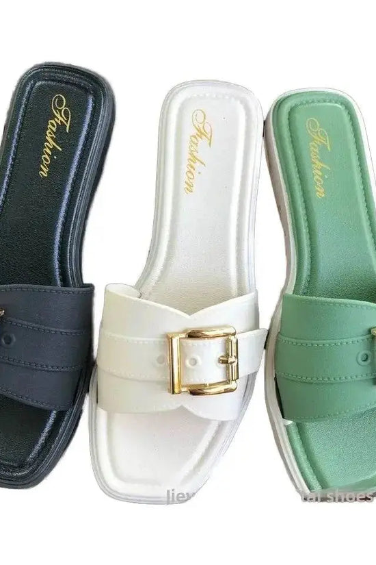 Square Casual Summer Flat Slipper - IVORYNN