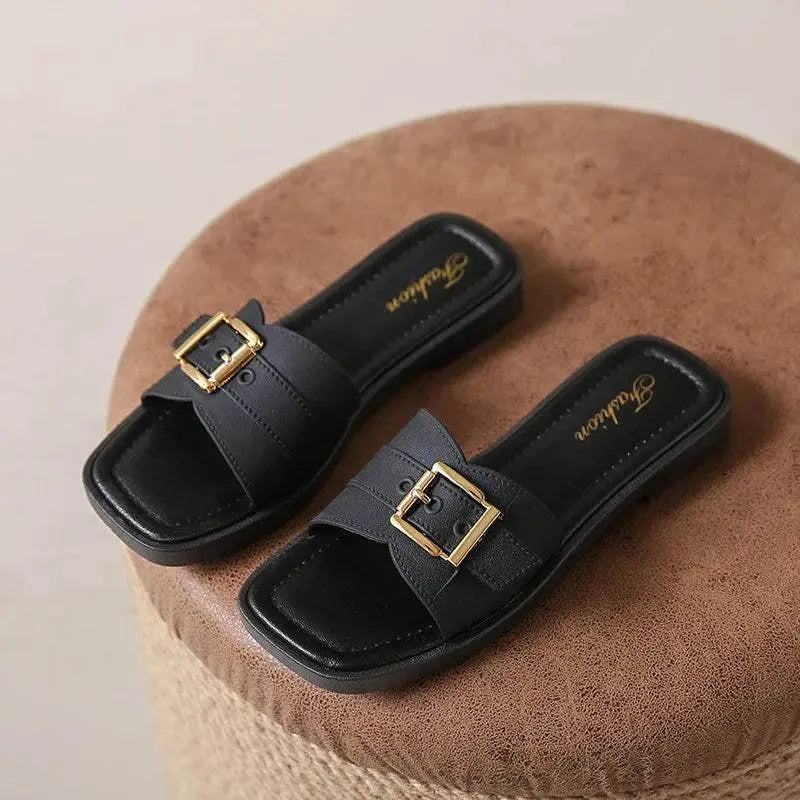 Square Casual Summer Flat Slipper - IVORYNN