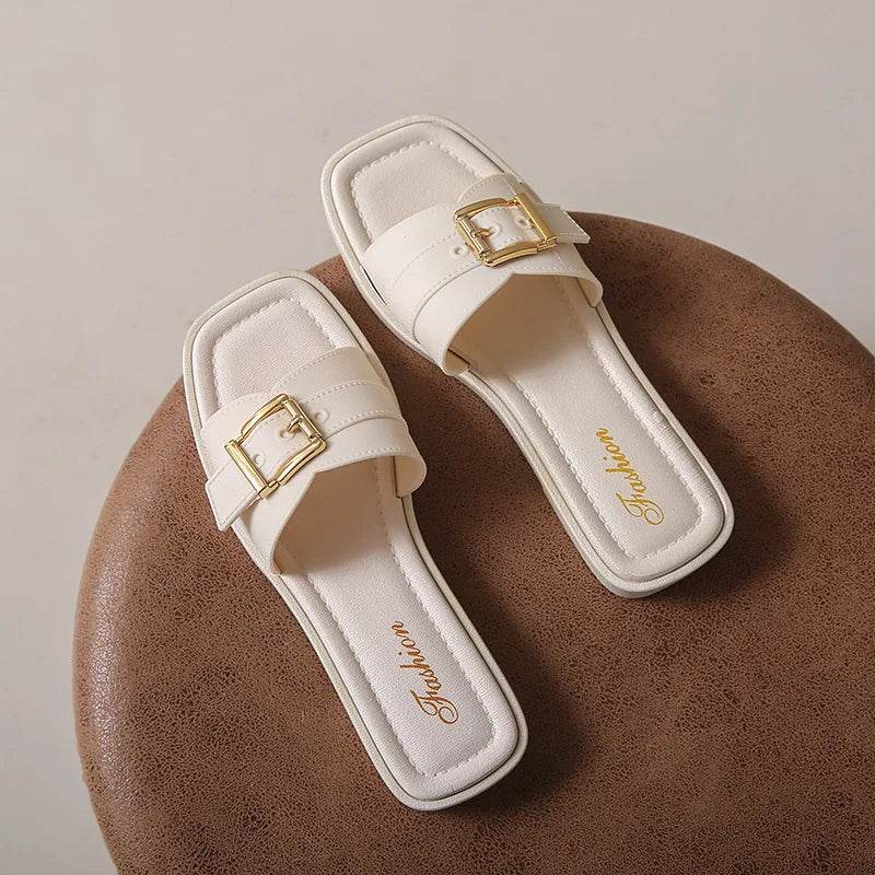 Square Casual Summer Flat Slipper - IVORYNN