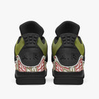Olive green and patterned basketball sneakers, back view, luxury shoes from Ivorynn