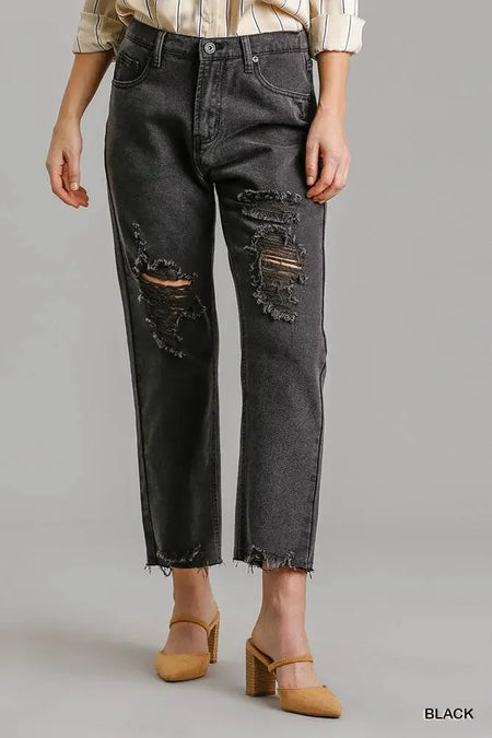 Straight Distressed Denim Pants - IVORYNN