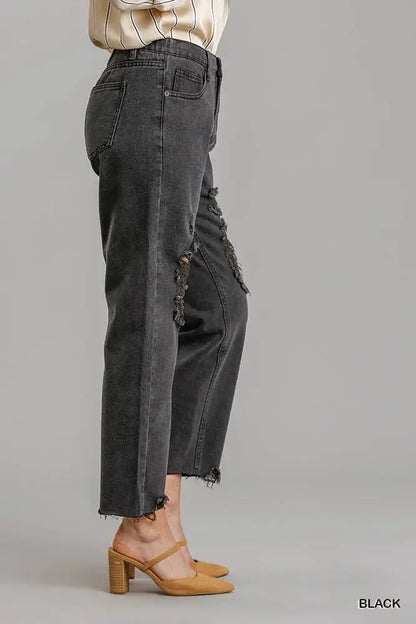 Straight Distressed Denim Pants - IVORYNN