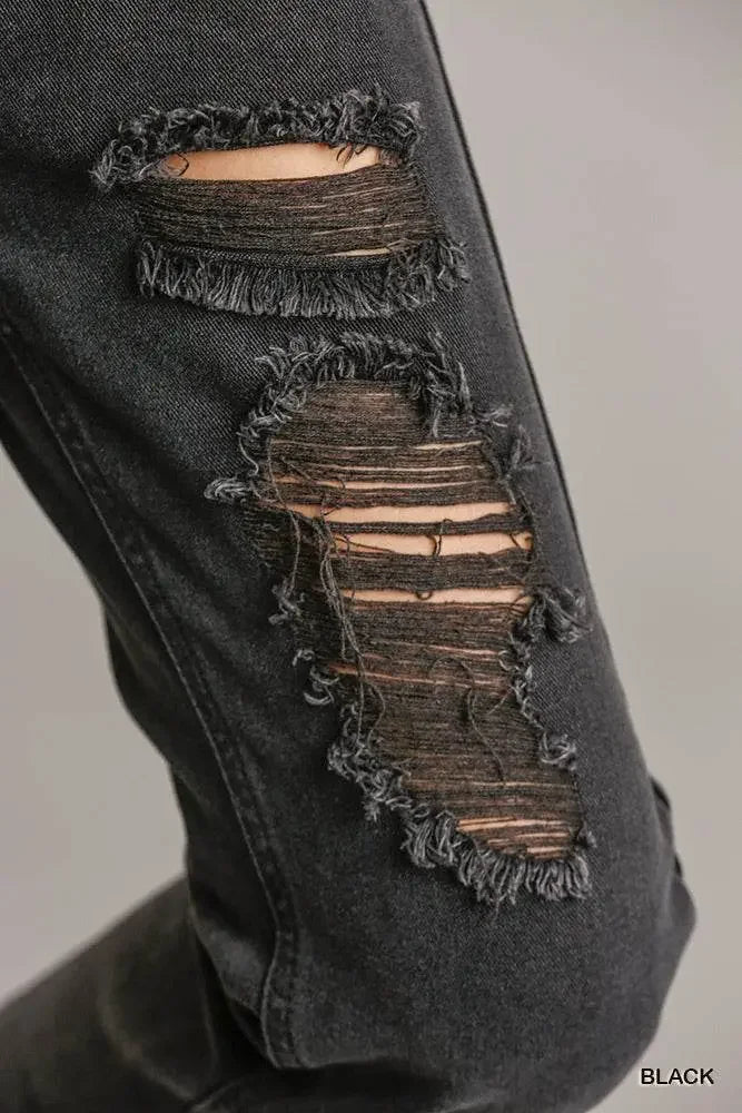Straight Distressed Denim Pants - IVORYNN