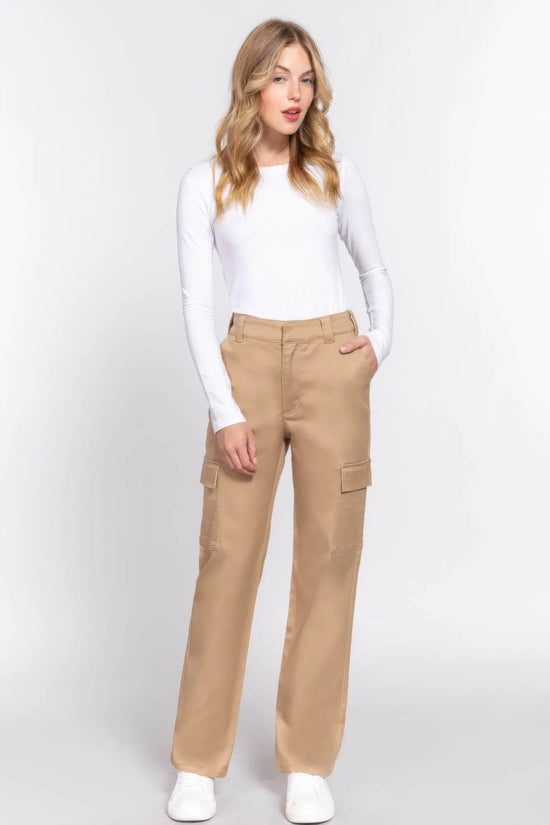 Straight Fit Comfort Functional Tan Long Pants - IVORYNN