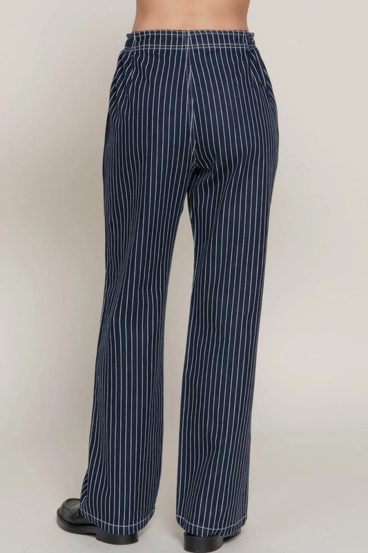 Stripe Stretch Denim Straight Plaid Pants