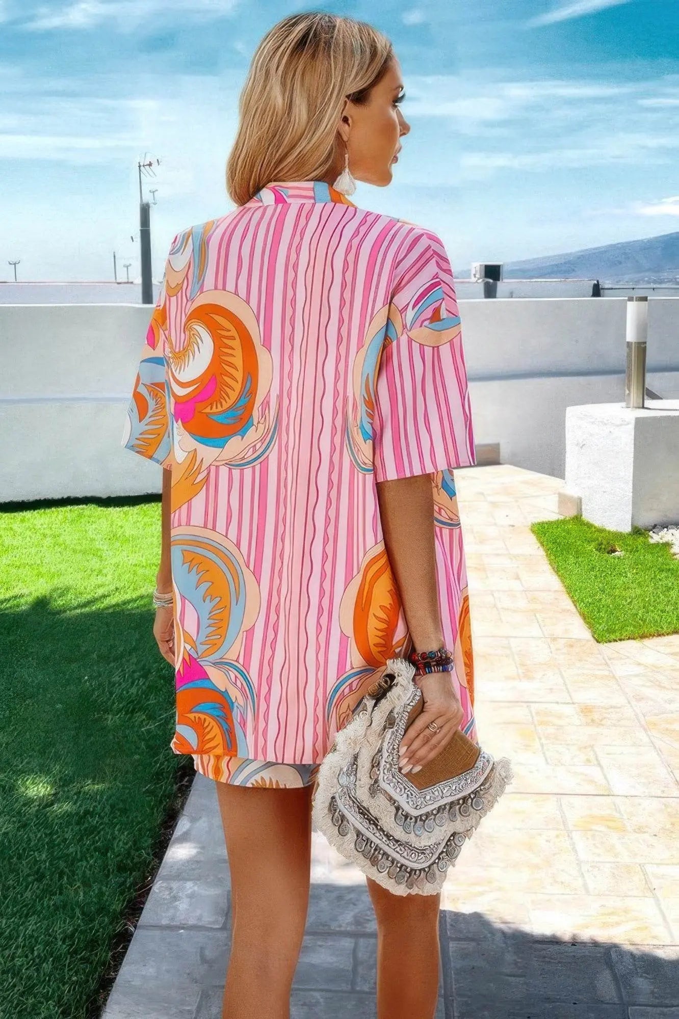 Summer Drop Shoulder Blouse Tie Front Short Set - IVORYNN