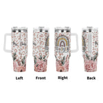 TEACHERS 40oz Stainless Steel Tumbler With White Handle and Straw - IVORYNN