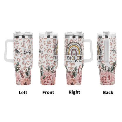 TEACHERS 40oz Stainless Steel Tumbler With White Handle and Straw - IVORYNN