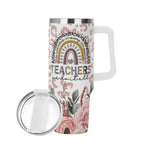 TEACHERS 40oz Stainless Steel Tumbler With White Handle and Straw - IVORYNN