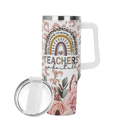 TEACHERS 40oz Stainless Steel Tumbler With White Handle and Straw - IVORYNN