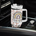 TEACHERS 40oz Stainless Steel Tumbler With White Handle and Straw - IVORYNN