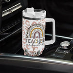 TEACHERS 40oz Stainless Steel Tumbler With White Handle and Straw - IVORYNN